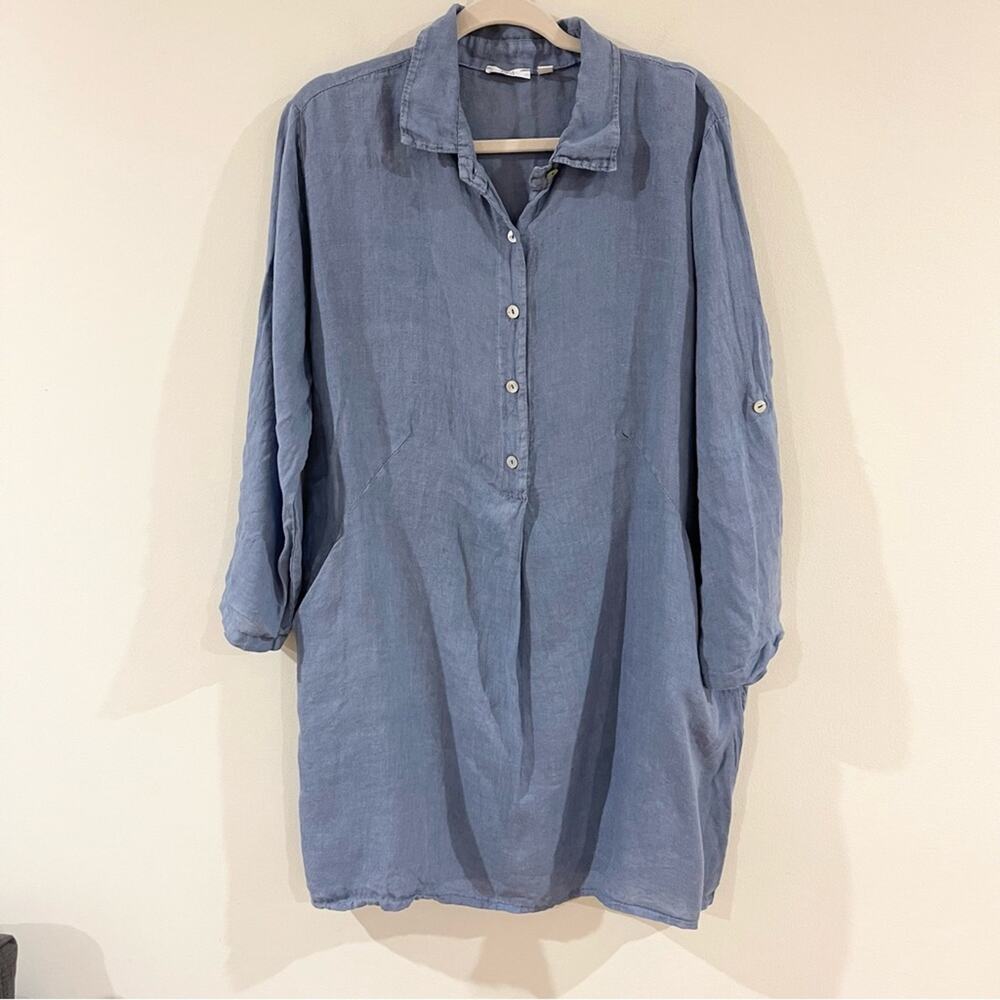 Kaktus Linen Lightweight Tunic Top Woman’s size S Long sleeves pockets blue
